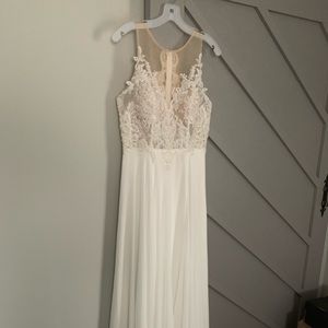 White/sheer beaded/silk blend wedding dress/prom